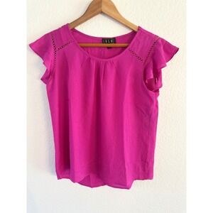 OLM Young Contemporary Pink Flutter Sleeve Crochet Trim Blouse -  Medium 
NWT